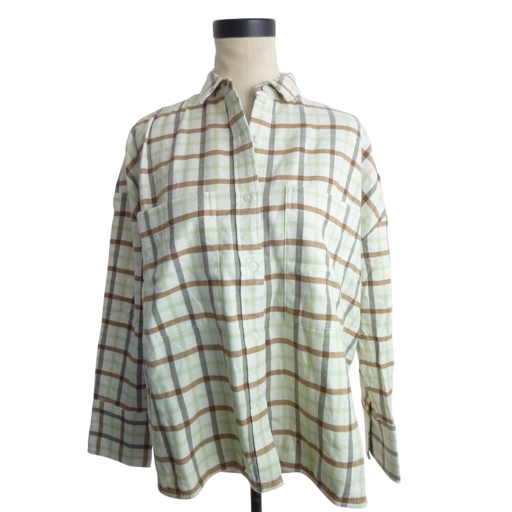 NWT Everlane Women The Boxy Flannel Shirt Pockets Plaid Brown